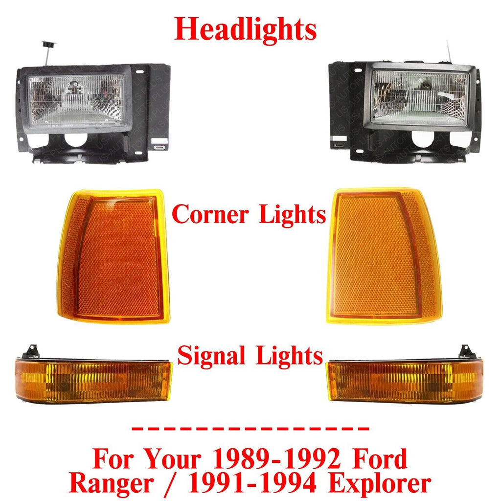 Headlights Assembly + Corner & Signal Lights For 1989-1994 Ford
