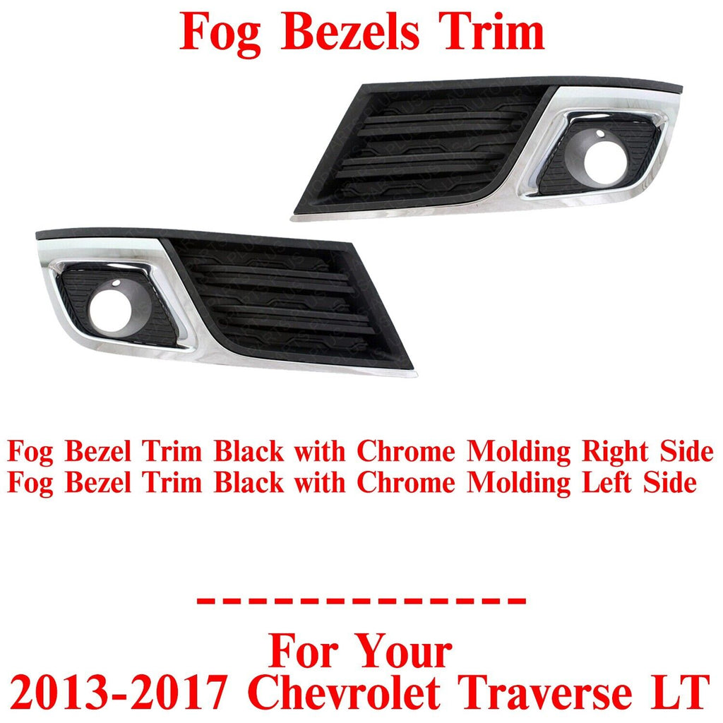 Fog Bezels Trim Black with Chrome Trim LH&RH For 2013-2017 Chevrolet Traverse LT