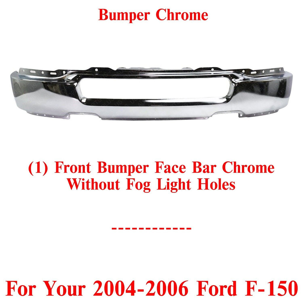 Front Bumper Face Bar Chrome Without Fog Light Holes For 2004-2006 Ford F-150