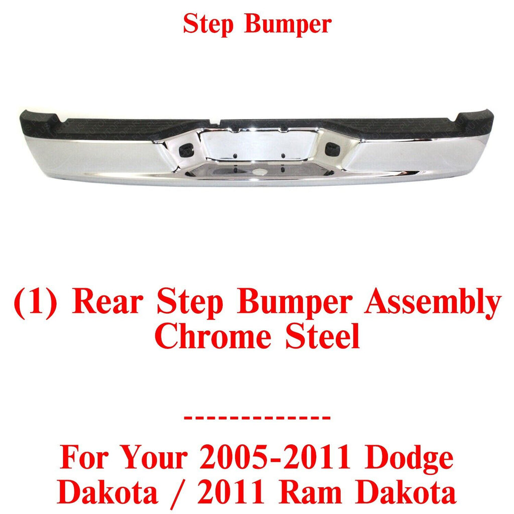 Rear Step Bumper Assembly Chrome Steel For 2005-11 Dodge Dakota/ 2011 Ram Dakota