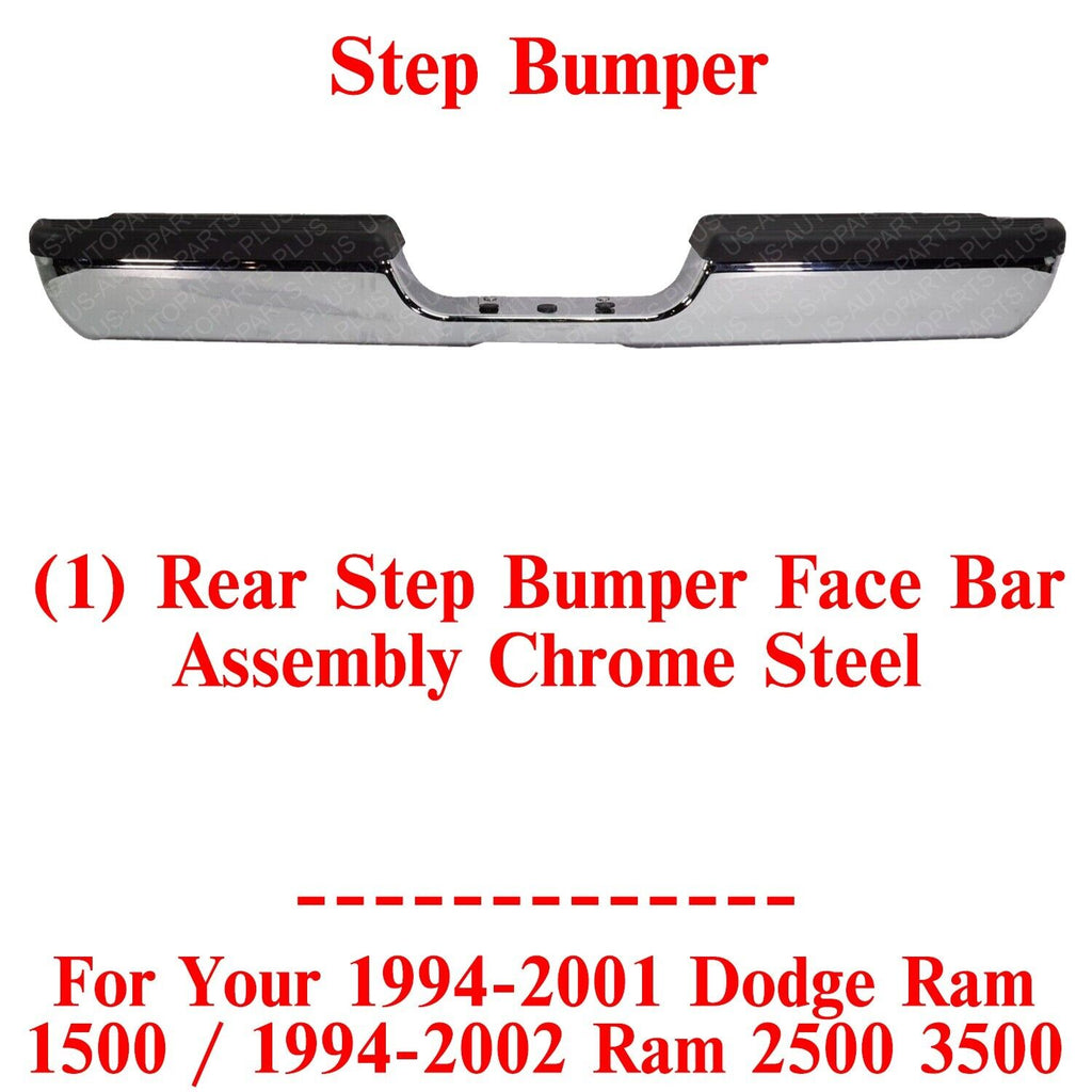 Rear Step Bumper Assembly Chrome Steel For 94-01 Dodge Ram 1500 /94-02 2500 3500