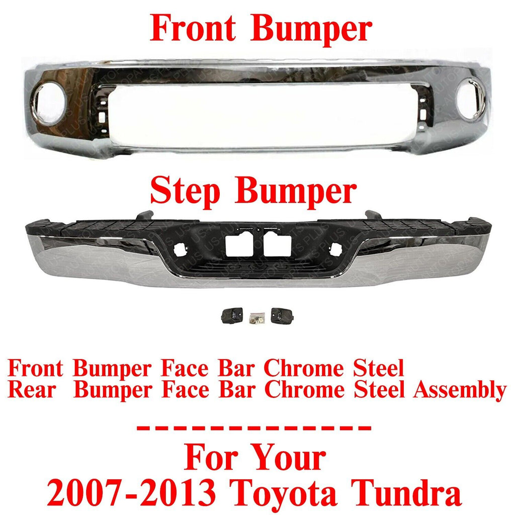 Front & Rear Bumper Face Bar Chrome Steel Assembly For 2007-2013 Toyota Tundra
