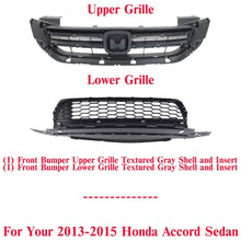 Load image into Gallery viewer, Front Bumper Upper &amp; Lower Grille Textured Gray For 2013-2015 Honda Accord Sedan