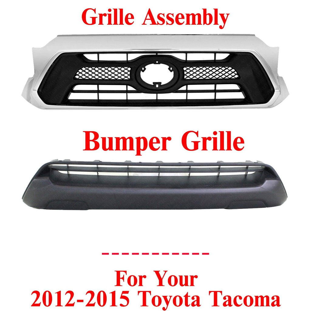 Front Bumper Upper & Lower Grille Assembly For 2012-2015 Toyota Tacoma