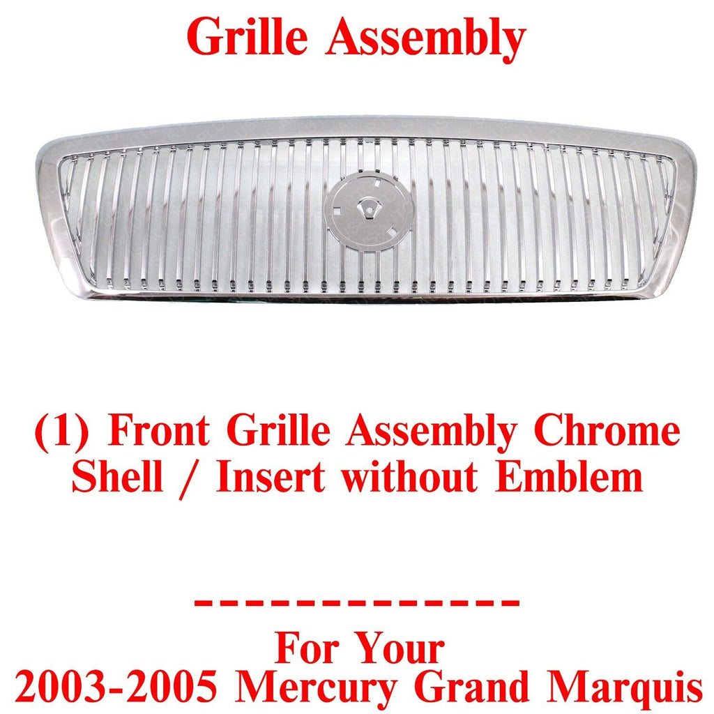 Front Grille Assembly Chrome Shell / Insert For 2003-2005 Mercury Grand Marquis