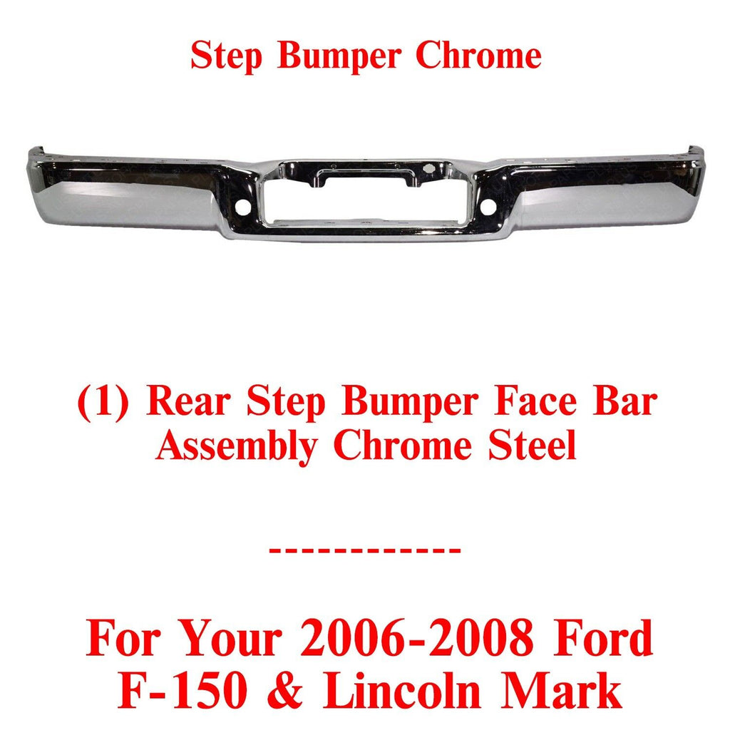 Rear Step Bumper Face Bar Chrome Steel For 2006-2008 Ford F-150 /Lincoln Mark LT