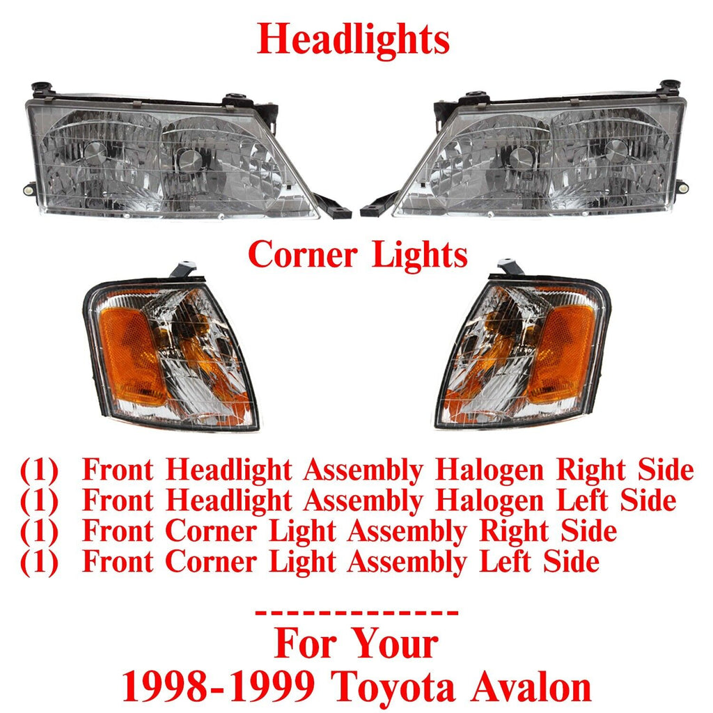 Front Headlights Assembly Halogen + Corner Lights For 1998-1999 Toyota Avalon