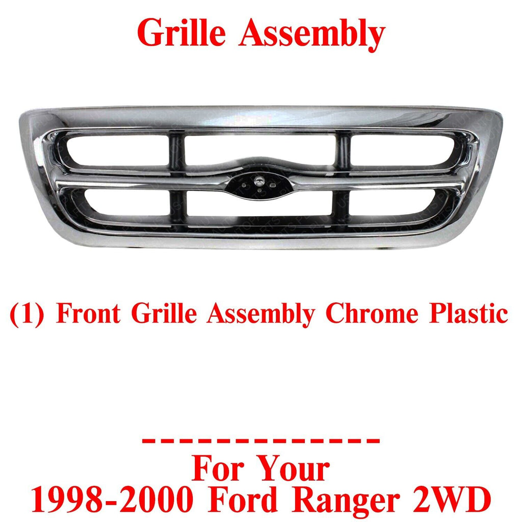 Grille Assembly Chrome Shell / Painted Gray Insert For 98-00 Ford Ranger 2WD XLT
