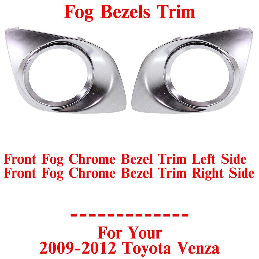 Front Fog Chrome Bezels Trim Left and Right Side For 2009-2012 Toyota Venza 2Pcs