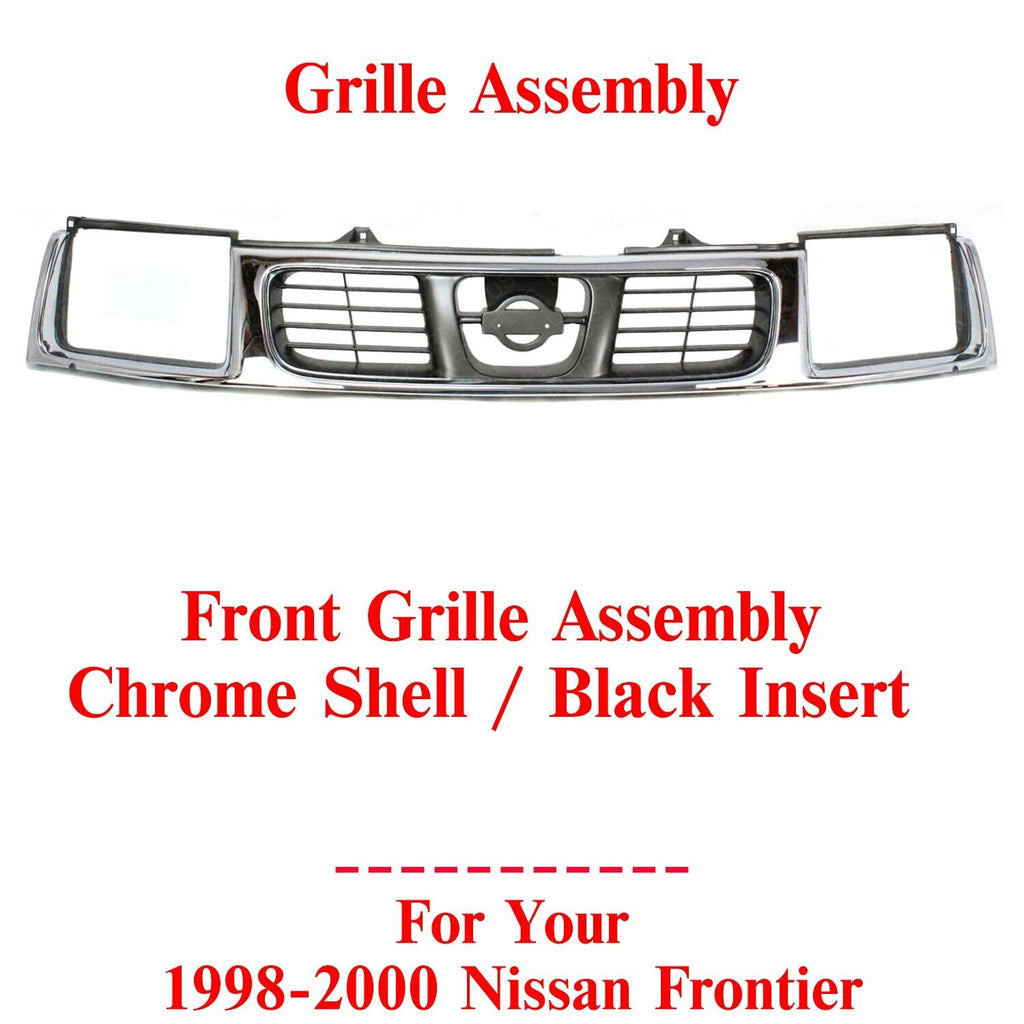 Front Grille Assembly Chrome Shell / Black Insert For 1998-2000 Nissan Frontier