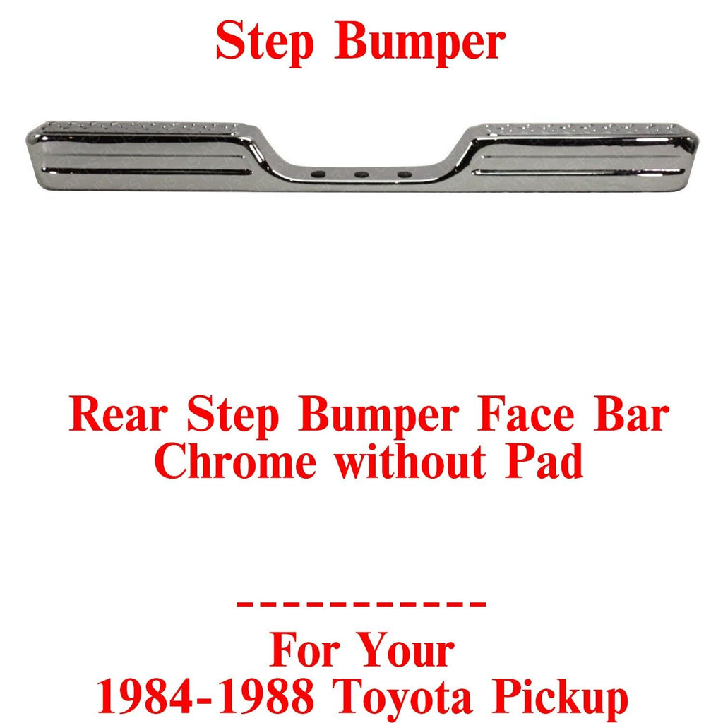 Rear Step Bumper For 1984-1988 Toyota Pickup Chrome Face Bar 1-Piece Step Type