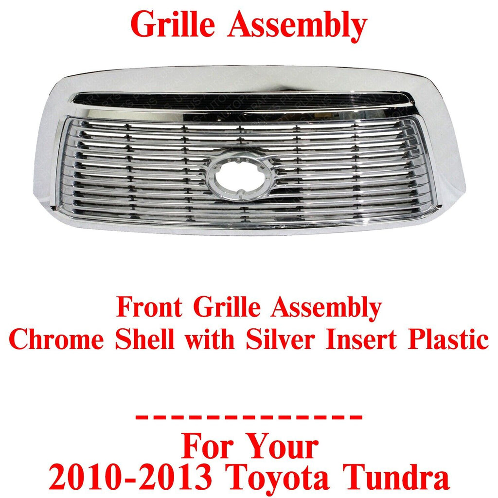 Front Grille Assembly Chrome Shell with Silver Insert For 2010-13 Toyota Tundra