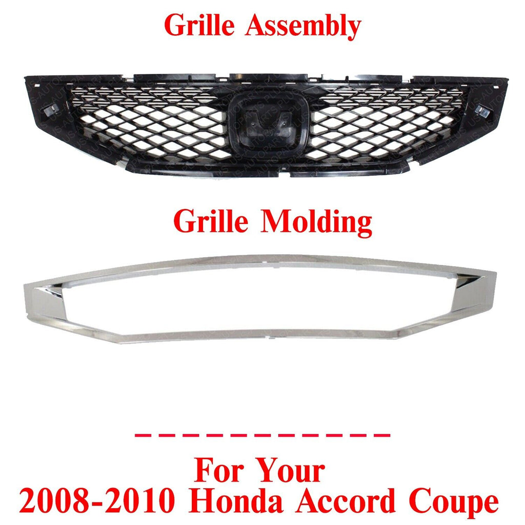 Grille Assembly Paintable + Chrome Molding For 2008-2010 Honda Accord Coupe