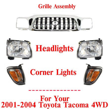 Load image into Gallery viewer, Grille Assembly Chrome + Headlights +Corner Lights For 2001-04 Toyota Tacoma 4WD