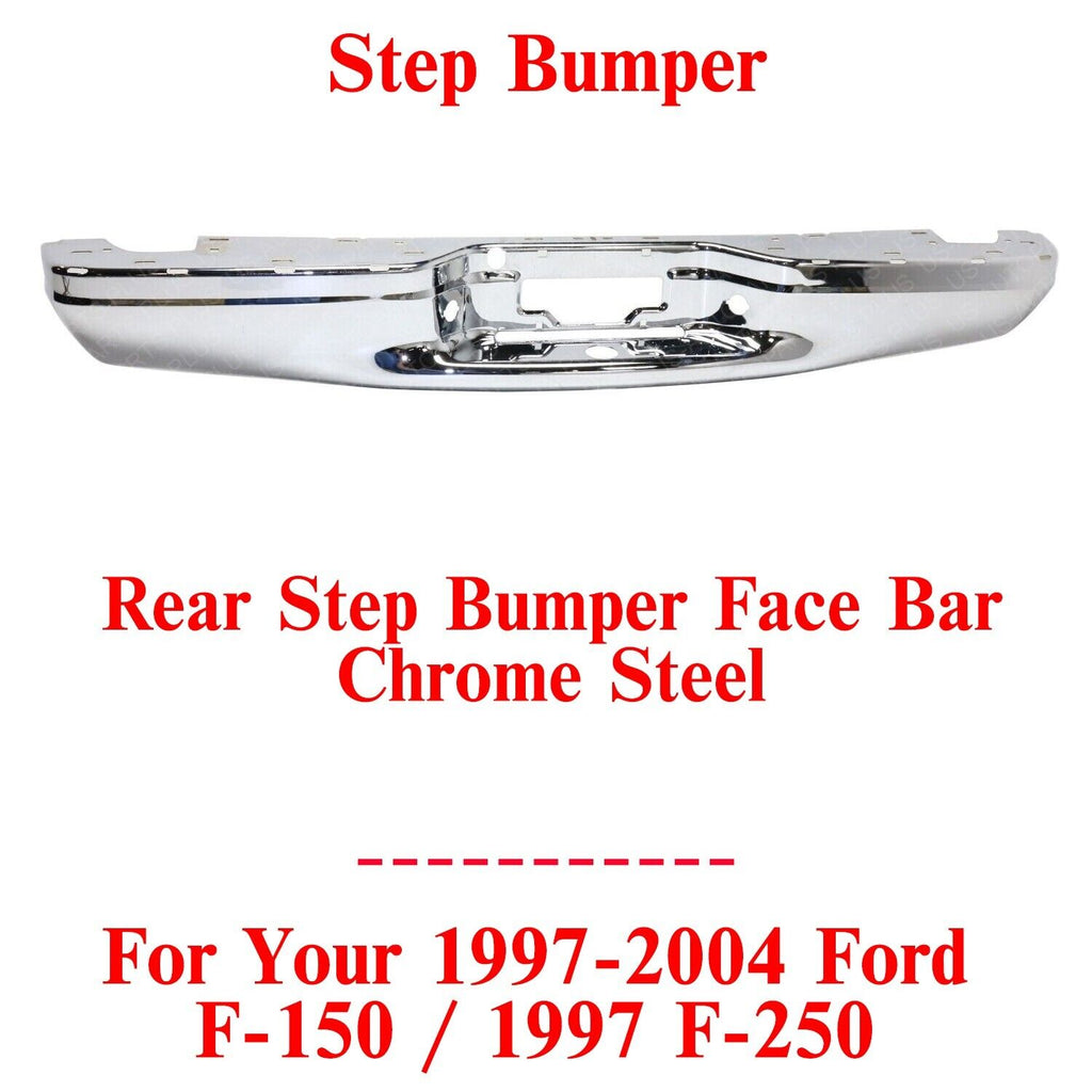Rear Step Bumper Face Bar Chrome Steel For 1997-2004 Ford F-150 / 1997 F-250