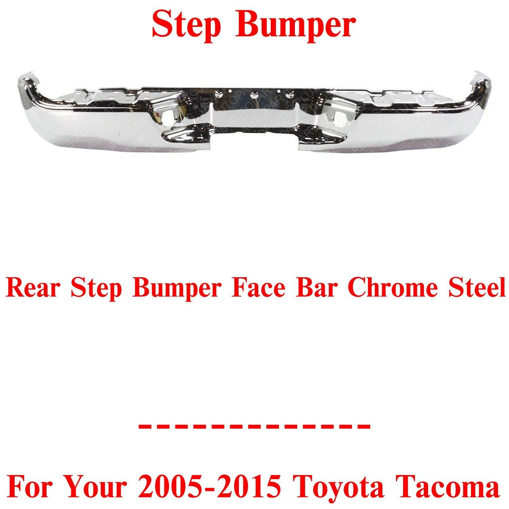 Rear Step Bumper Face Bar Chrome w/o Sensor Holes For 2005-2015 Toyota Tacoma