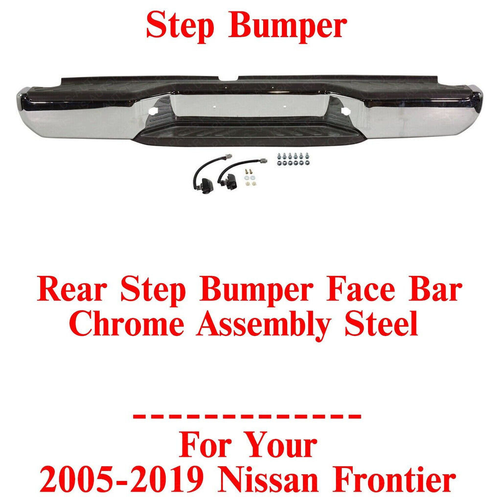Rear Step Bumper Face Bar Chrome Assembly Steel For 2005-2019 Nissan Frontier