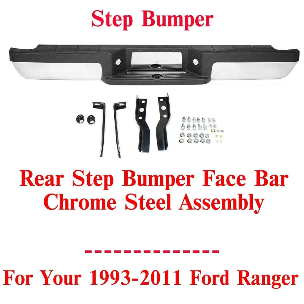 Rear Step Bumper Chrome Steel Assembly For 1993-2011 Ford Ranger Fleetside