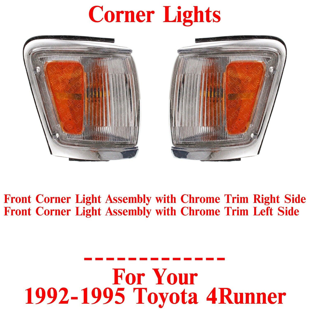 Front Corner Lights Assembly with Chrome Trim LH&RH For 1992-1995 Toyota 4Runner