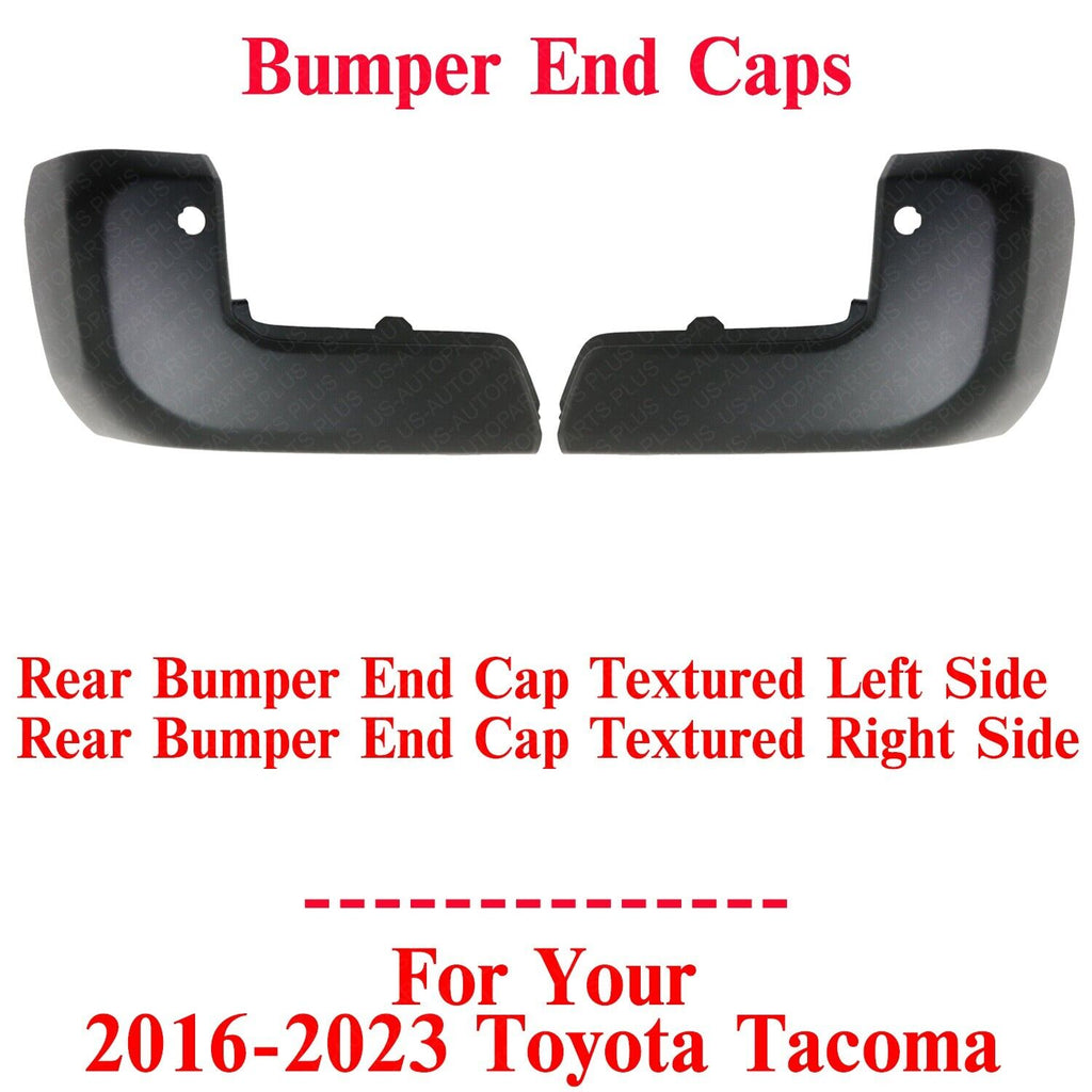 Rear Bumper End Caps Textured LH & RH with PAS Holes For 2016-2023 Toyota Tacoma