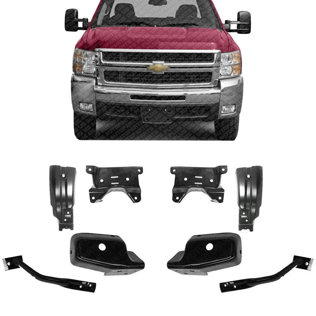 Front Bumper Impact Mounting Brace Brackets Left & Right Side For 2007-2010 Chevrolet Silverado 2500HD 3500HD