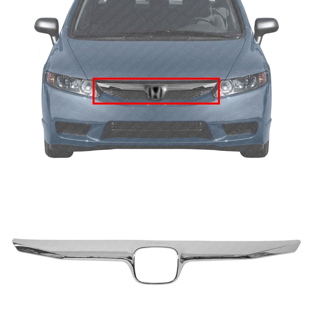 Upper Grille Chrome Molding For 2009 - 2011 Honda Civic Sedan 1.3L 1.8L Engine - US AUTO PARTS PLUS