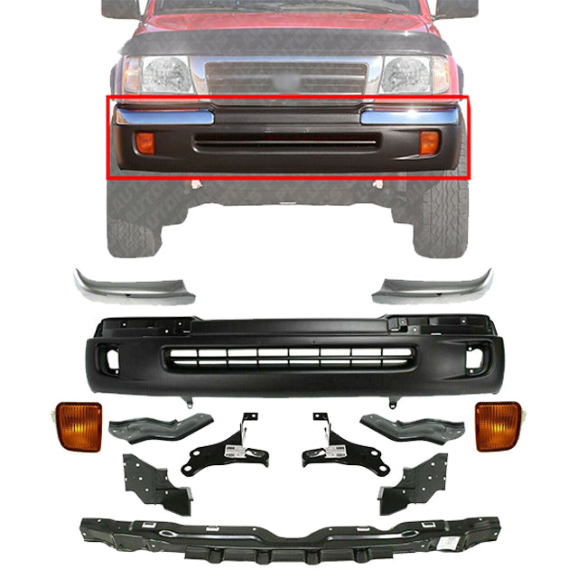 Front Bumper Cover Textured + Chrome Trim + Bracket Kit For 1998-2000 Tacoma 4WD