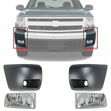 Load image into Gallery viewer, Front Bumper End Caps Primed + Fog Lights For 07-13 Chevrolet Silverado 1500