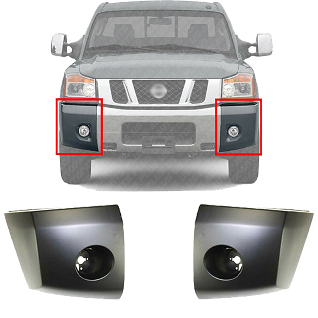 Front Bumper End Caps Primed With Fog light Holes For 04-07 Nissan Titan Armada