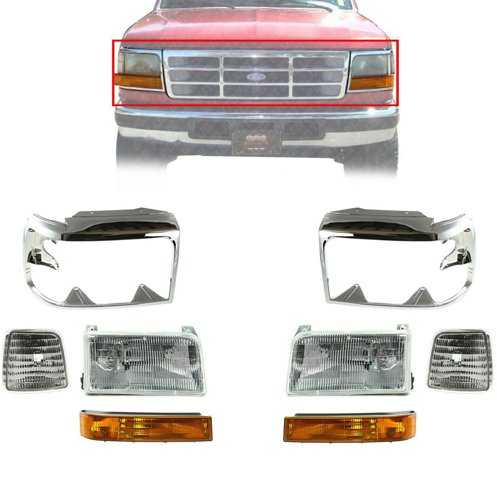 Front Headlights+Head Lamps Door+Signal+Corner Lamps For 1999-1997 Ford F-Series