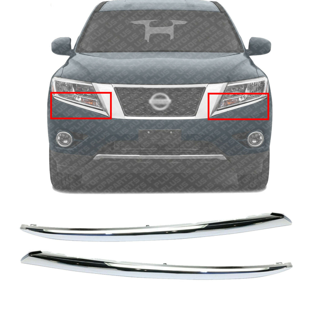 Front Bumper Molding Chrome Left & Right Side For 2013-2016 Nissan Pathfinder