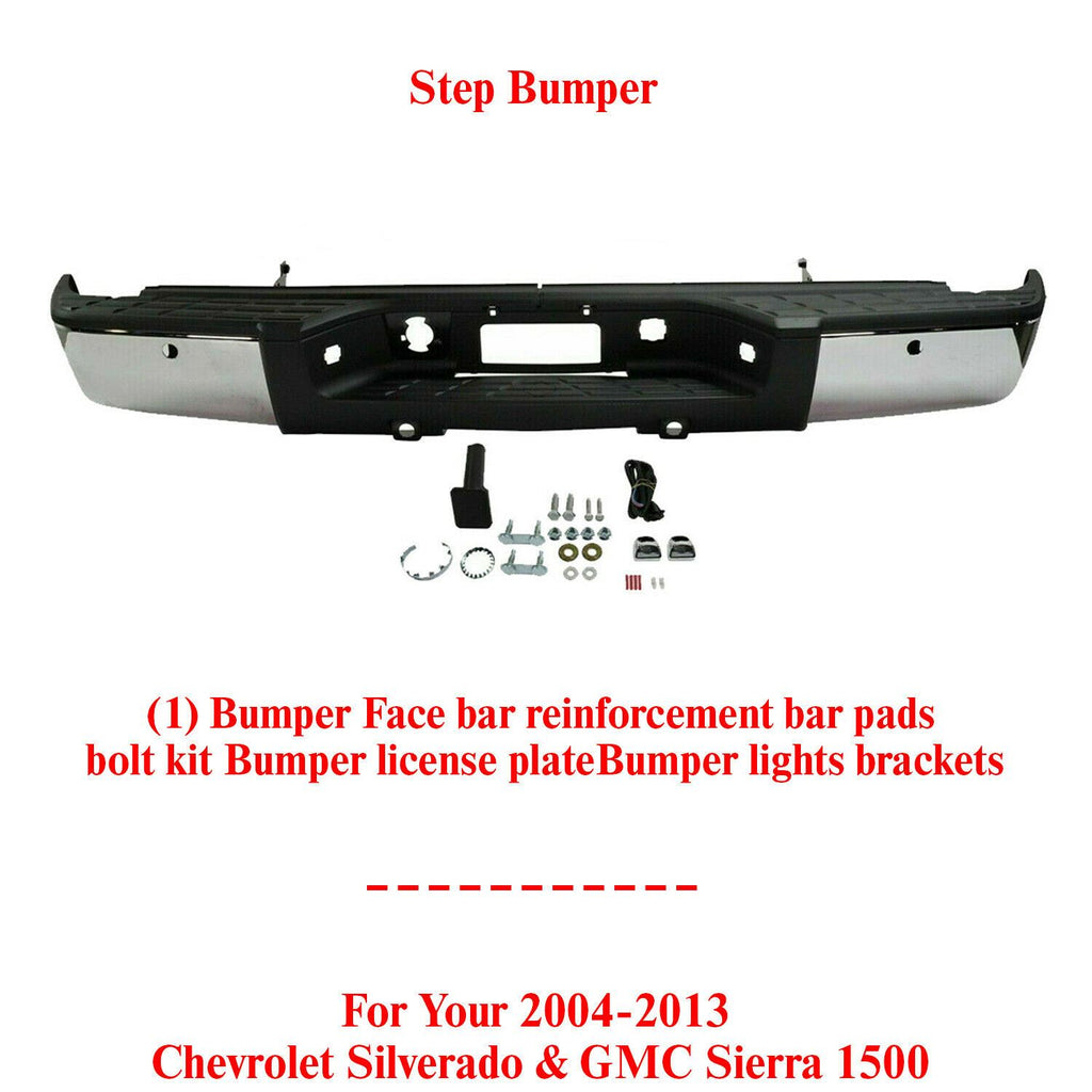 Rear Chrome Step Bumper Assembly For 2007-2013 Chevy Silverado/GMC Sierra 1500
