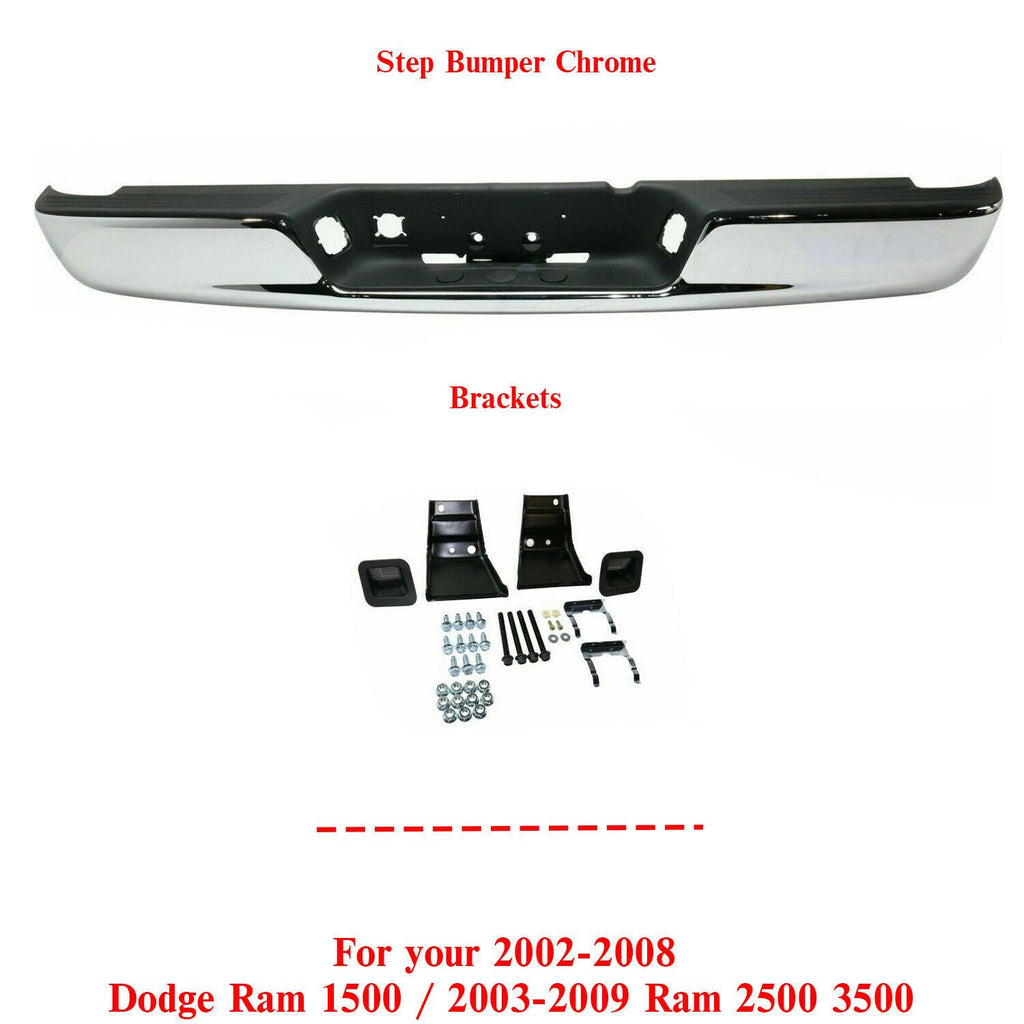 Rear Chrome Step Bumper Assembly For 2002-2008 Ram 1500/ 2003-2009 Ram 2500 3500