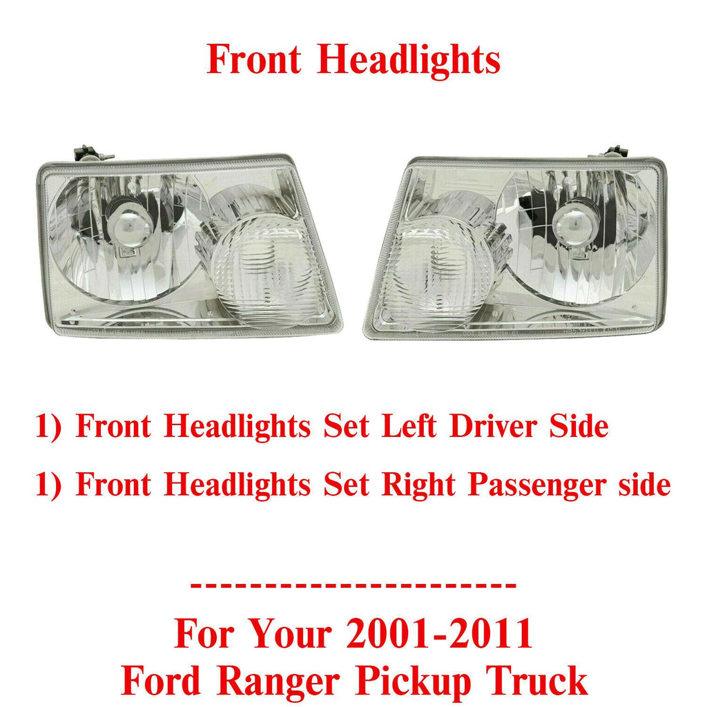 Front Headlights Set Left & Right Pair For 2001-2011 Ford Ranger Pickup Truck