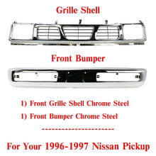 Load image into Gallery viewer, Front Bumper Chrome Steel + Grille Shell and Insert For 1996-1997 Nissan Pickup