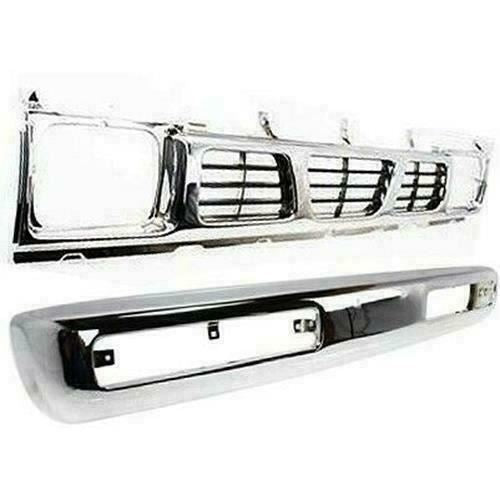 Front Bumper Chrome Steel + Grille Shell and Insert For 1996-1997