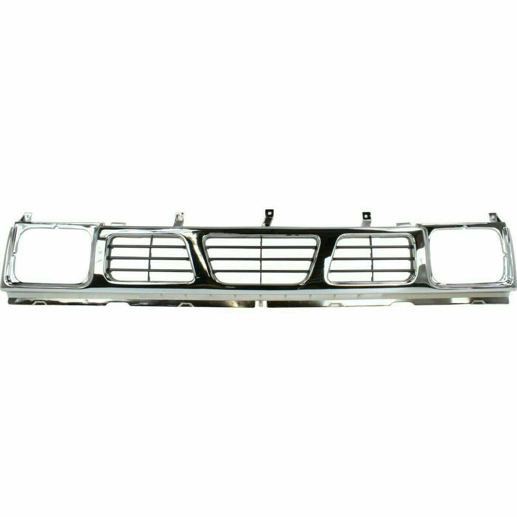 Front Bumper Chrome Steel + Grille Shell and Insert For 1996-1997 Nissan Pickup