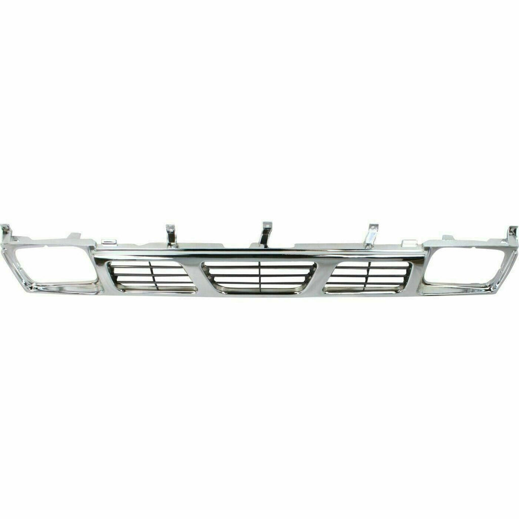 Front Bumper Chrome Steel + Grille Shell and Insert For 1996-1997 Nissan Pickup