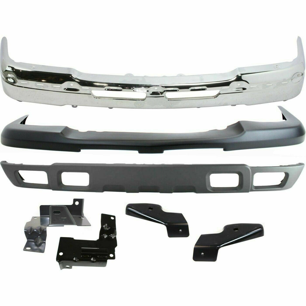 Front Chrome Bumper Steel+Valance+Upper+Brackets For 03-06 Chevy Silverado 1500