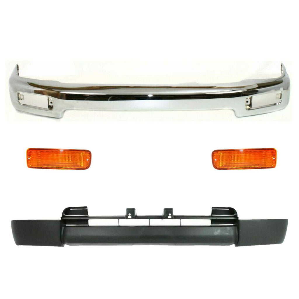 Front Bumper Chrome + Lower Valance + Signal Lamp For 1996-1998 Toyota 4Runner