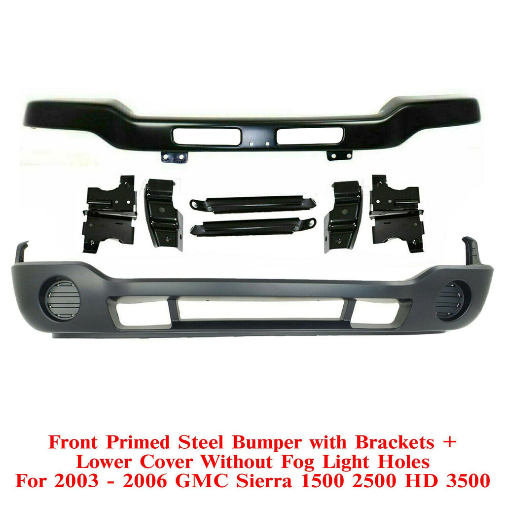 Front Bumper Primed Steel with Brackets + Lower Cover For 03-06 Sierra 1500-3500