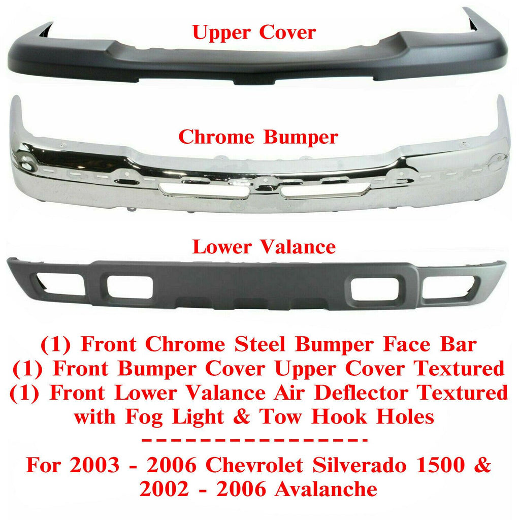 Front Chrome Bumper Steel Kit For 2003-2006 Chevrolet Silverado 1500  Light Duty
