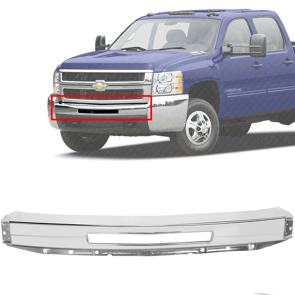 Front Chrome Steel Bumper Impact Face Bar For 2007-2013 Chevy Silverado 1500