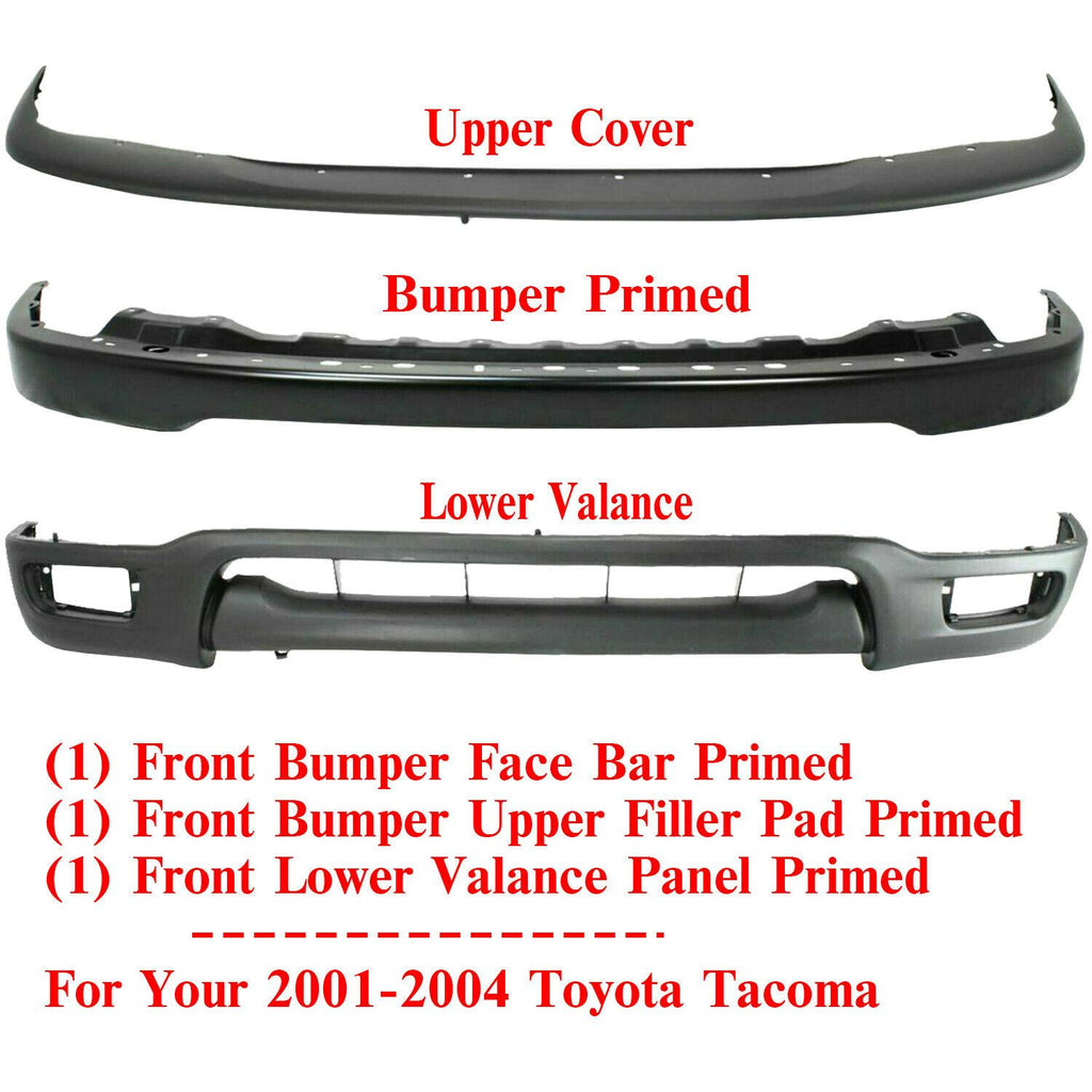 Front Bumper Primed Steel + Filler + Lower Valance For 2001-2004 Toyota Tacoma