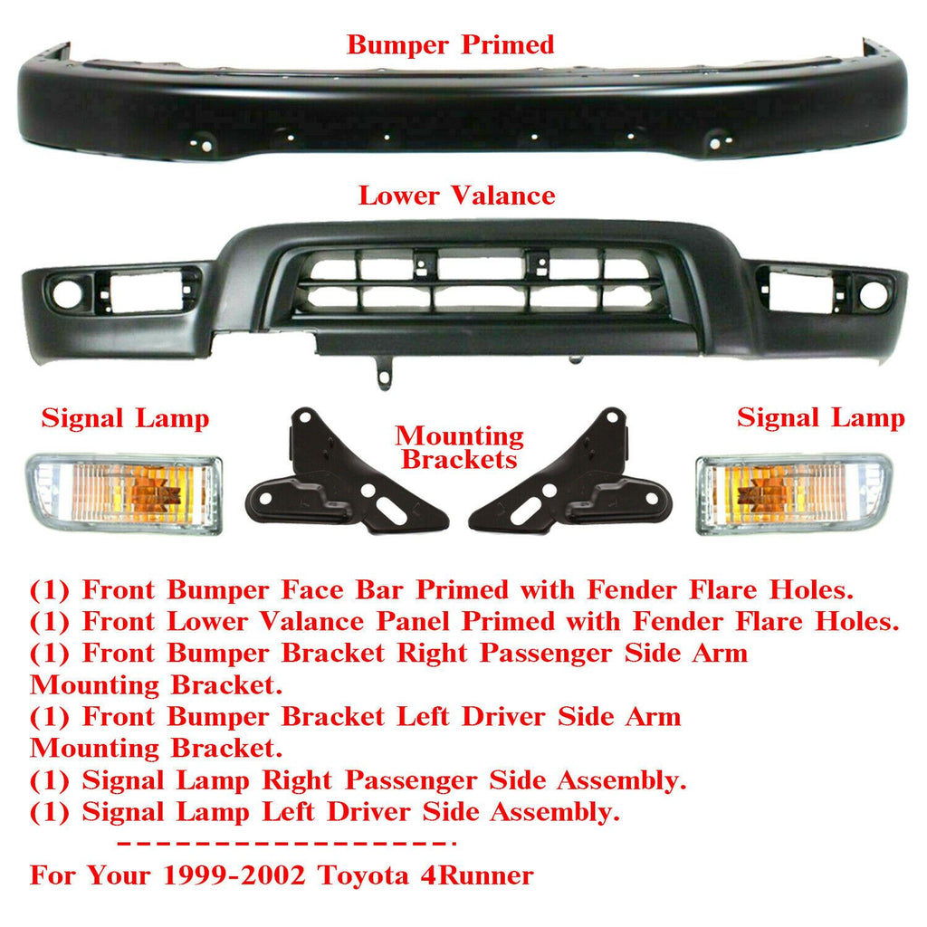 Front Primed Bumper + Valance + Lights + Bracket For 1999-2002 Toyota 4Runner