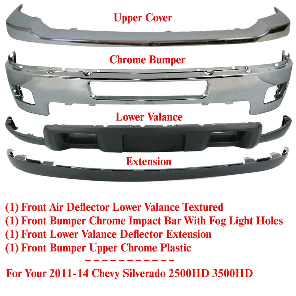 Front Bumper Kit Chrome Steel With Fog For 2011-2014 Chevy Silverado 2500HD 3500