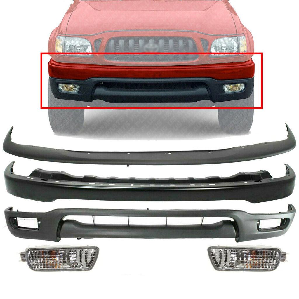 Front Bumper Primed  + Filler + Valance + Fog Lights For 2001-2004 Toyota Tacoma