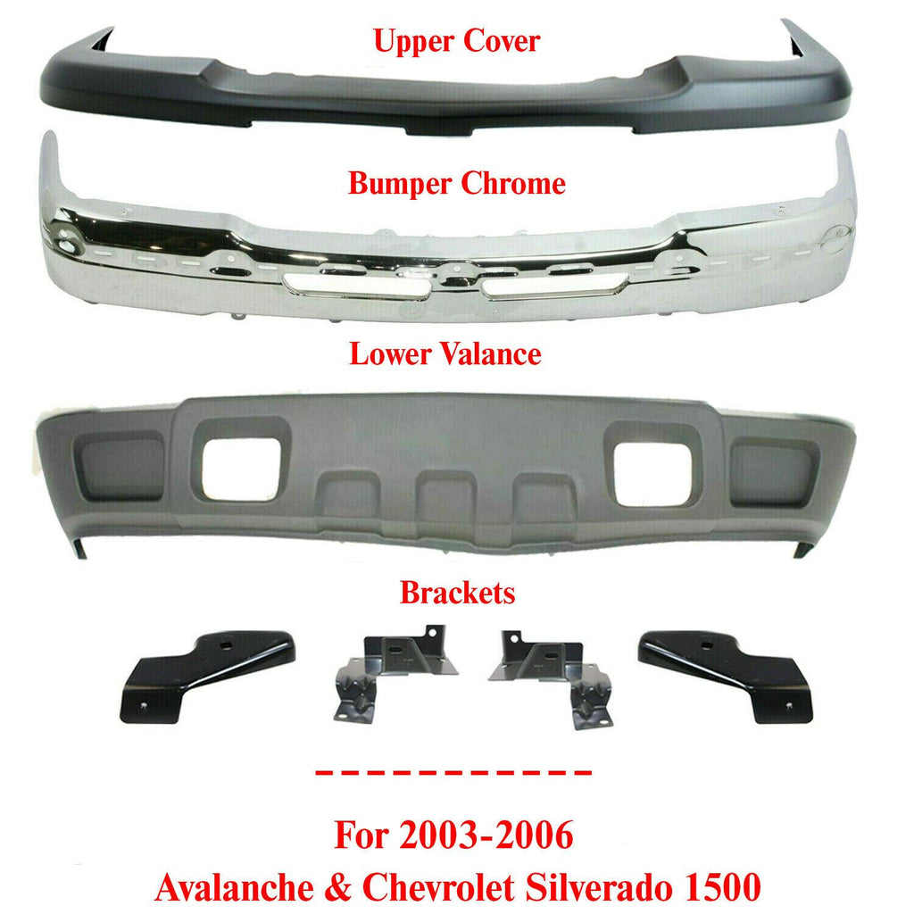 Front Bumper Chrome Steel Kit For 2003-2006 Chevy Silverado and Avalanche 1500