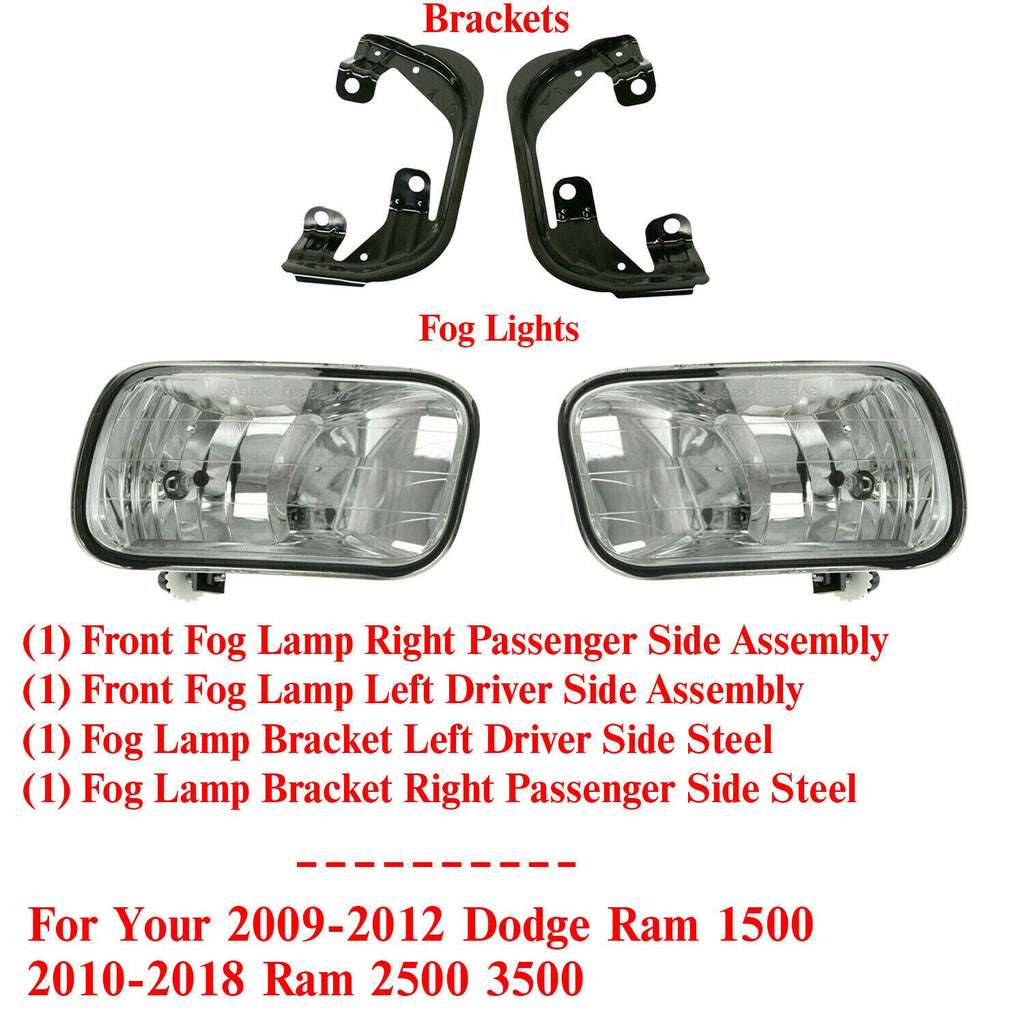 Front Fog Lights with Brackets For 2009-2012 Ram 1500 / 2010-2018 Ram 2500 3500