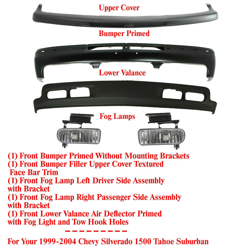 Front Primed Bumper Steel Kit For 1999-2004 Chevy Silverado 1500 Tahoe Suburban